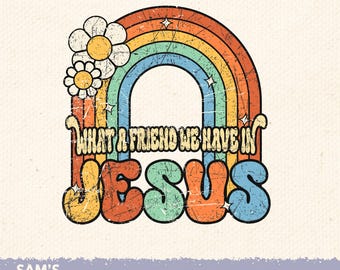 Christian Sublimation Design: Retro Rainbow Jesus PNG (Digital Download