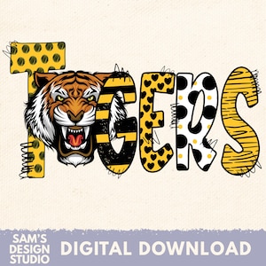 Black and Gold Tigers png , Sublimation Designs , Doodle Letters