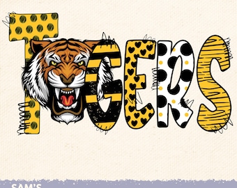 Black and Gold Tigers png , Sublimation Designs , Doodle Letters