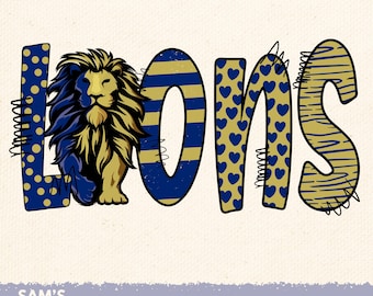 Lions PNG | Blue and Gold Team Pride Design | School Spirit Digital Download