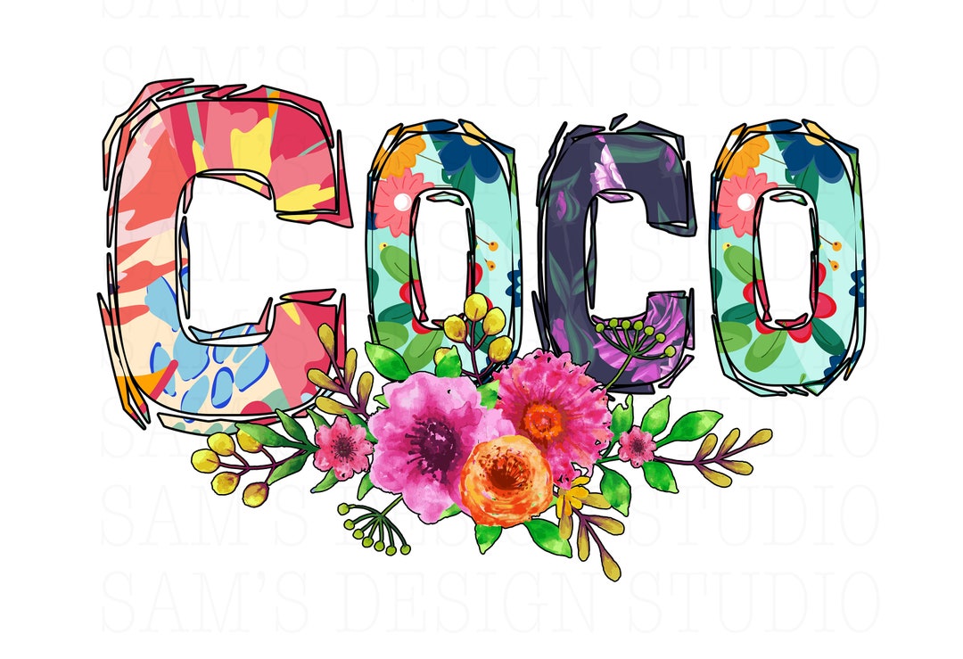 Coco PNG , Coco With Flowers Sublimation Designs Downloads , Coco PNG