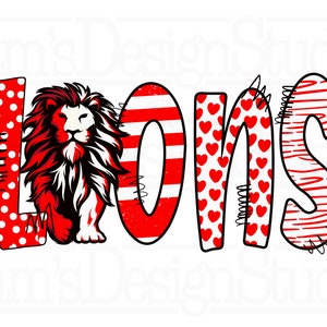 Leones rojos y blancos PNG, diseños de sublimación de leones garabatos, descargas de logotipos de equipos, leones garabatos PNG de sublimación