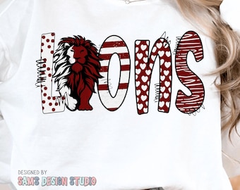 Maroon and White Lions png , Sublimation Designs , Doodle Letters