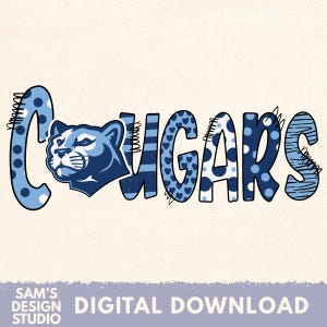 Blue Cougars PNG | School Spirit Sublimation Design | Cougar Pride PNG for Shirts and Gifts | Digital Download for DIY Apparel