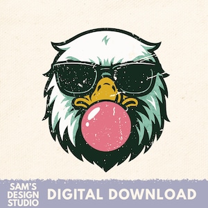 Green and White Eagles png / Eagles with Bubble Gum and Sunglasses Sublimation Designs for T Shirts / Back to School Digital Downloads