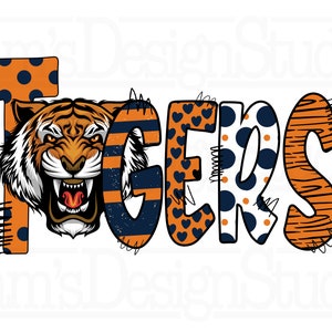 Tigres naranjas y azules PNG / Descargas de diseños de sublimación de tigres doodle