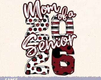 Mom of Senior 2026 PNG: Red & Black Graduation T-Shirt Design (Digital Download)