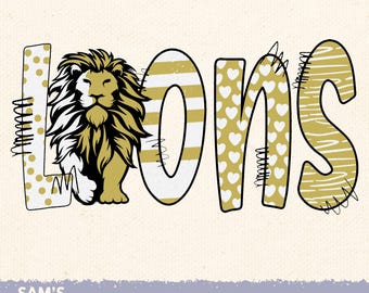 Gold Lions PNG: Doodle Letters Graphic (Digital Download)