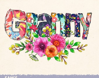 Granny png / Grandmother Sublimation Designs / Floral Letters with Wildflowers / Gifts for Granny