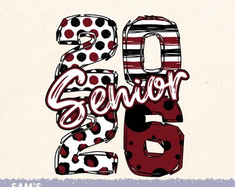 Senior 2026 PNG: Red & Black Graduation Design (Digital Download