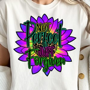 Chrétienne PNG | Pas parfait, juste pardonné Design par sublimation | Pâques PNG pour les chemises | Foi des cliparts léopard tournesol | Téléchargement numérique