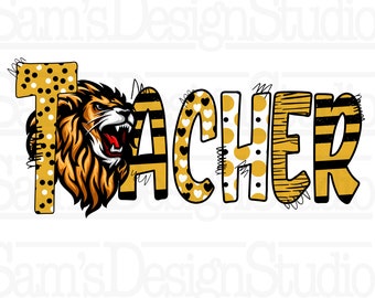 Black and Gold Lions Teacher PNG, Back to School Sublimation (Digital Download)