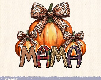 Mamá Calabaza de Otoño PNG: Diseño de Sublimación de Lazos de Leopardo (Descarga Digital)