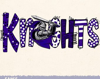 Caballeros morados PNG, letras doodle, diseños de sublimación, imprimibles