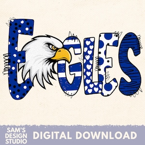 Blue and White Eagles PNG , Eagles Sublimation Designs Downloads, Eagles Team Doodle Sublimation PNG