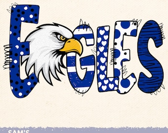 Blue and White Eagles PNG: Doodle Sublimation Design (Digital Download)