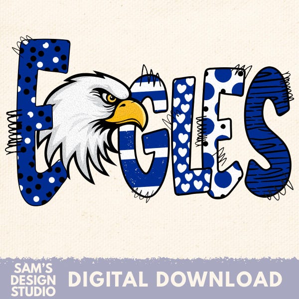 Blue and White Eagles PNG: Doodle Sublimation Design (Digital Download)