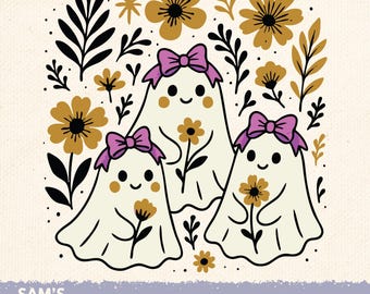 Halloween Ghost PNG: Fall Floral Design (Digital Download)
