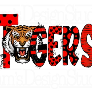 Tigers png , Red and Black , Doodle Letters , Sublimation Designs