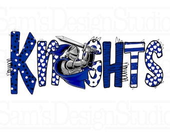 Blue and White Knights PNG , Knights Sublimation Designs Downloads , Doodle Knights Logo Sublimation PNG