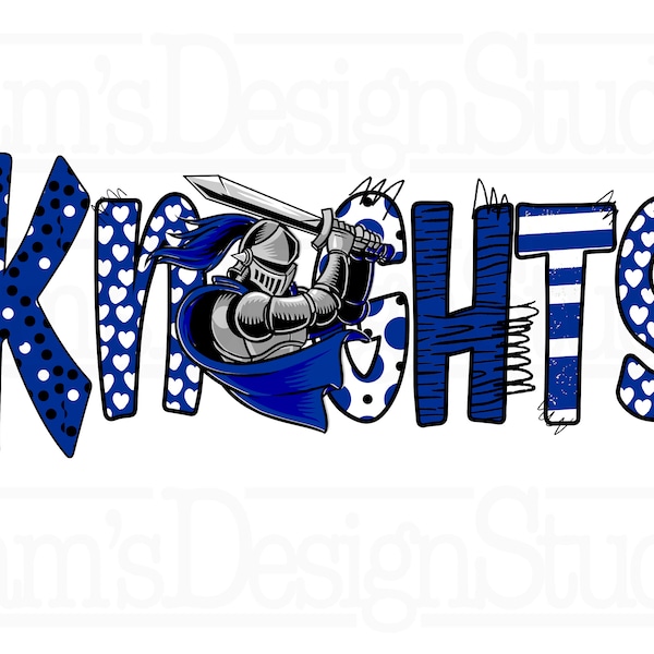 Blue and White Knights PNG , Knights Sublimation Designs Downloads , Doodle Knights Logo Sublimation PNG