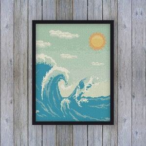 Ocean landscape counted cross stitch pattern PDF