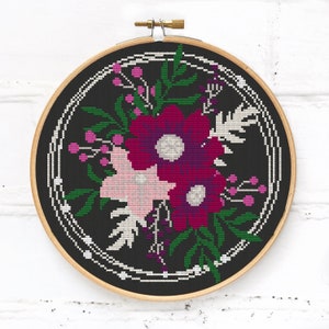 Purple flowers bouquet cross stitch pattern PDF: easy xstitch chart for cross stitch picture