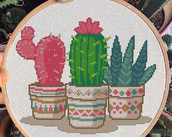 Cactus cross stitch pattern, Modern Floral Cross Stitch PDF - Cactus embroidery wall art succulents