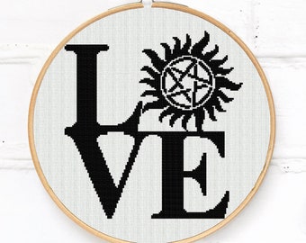 Supernatural Love Anti-Possession Tattoo Pentagram Symbol Cross stitch pattern for Winchesters fans