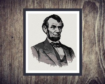 Abraham Lincoln Portrait Cross Stitch Pattern, Black and White (PDF Pattern)