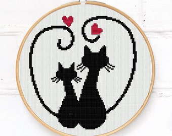 Black cats in love cross stitch pattern PDF