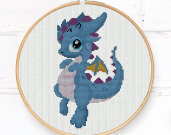 Cute dragon cross stitch pattern for nursery embroidery picture - instant download PDF