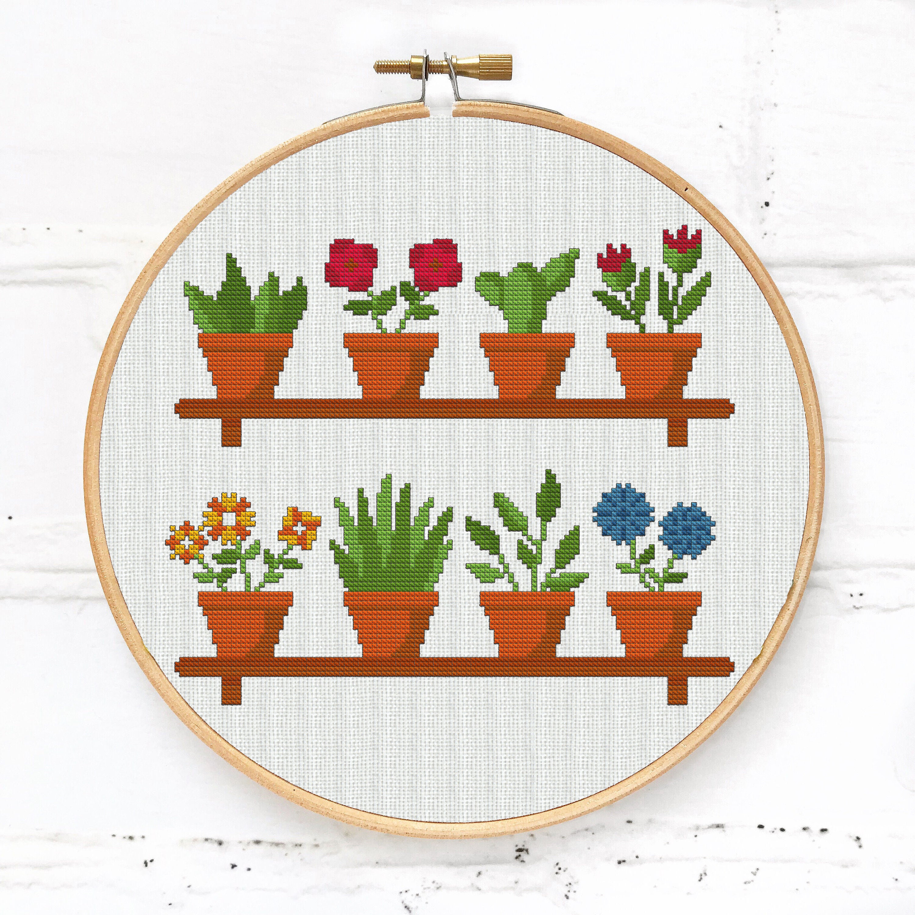 floral crossstitch pattern with a home plant Ficus in the flowerpot cross stitch pattern PDF