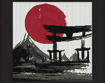 Japanese Landscape Cross Stitch Pattern: Modern Embroidery (PDF Pattern)