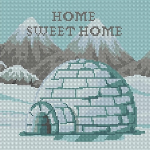 Winter landscape with mountains and igloo cross stitch pattern, ice house embroidery pattern PDF