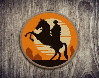 Cowboy in the desert Wild west cross stitch pattern PDF