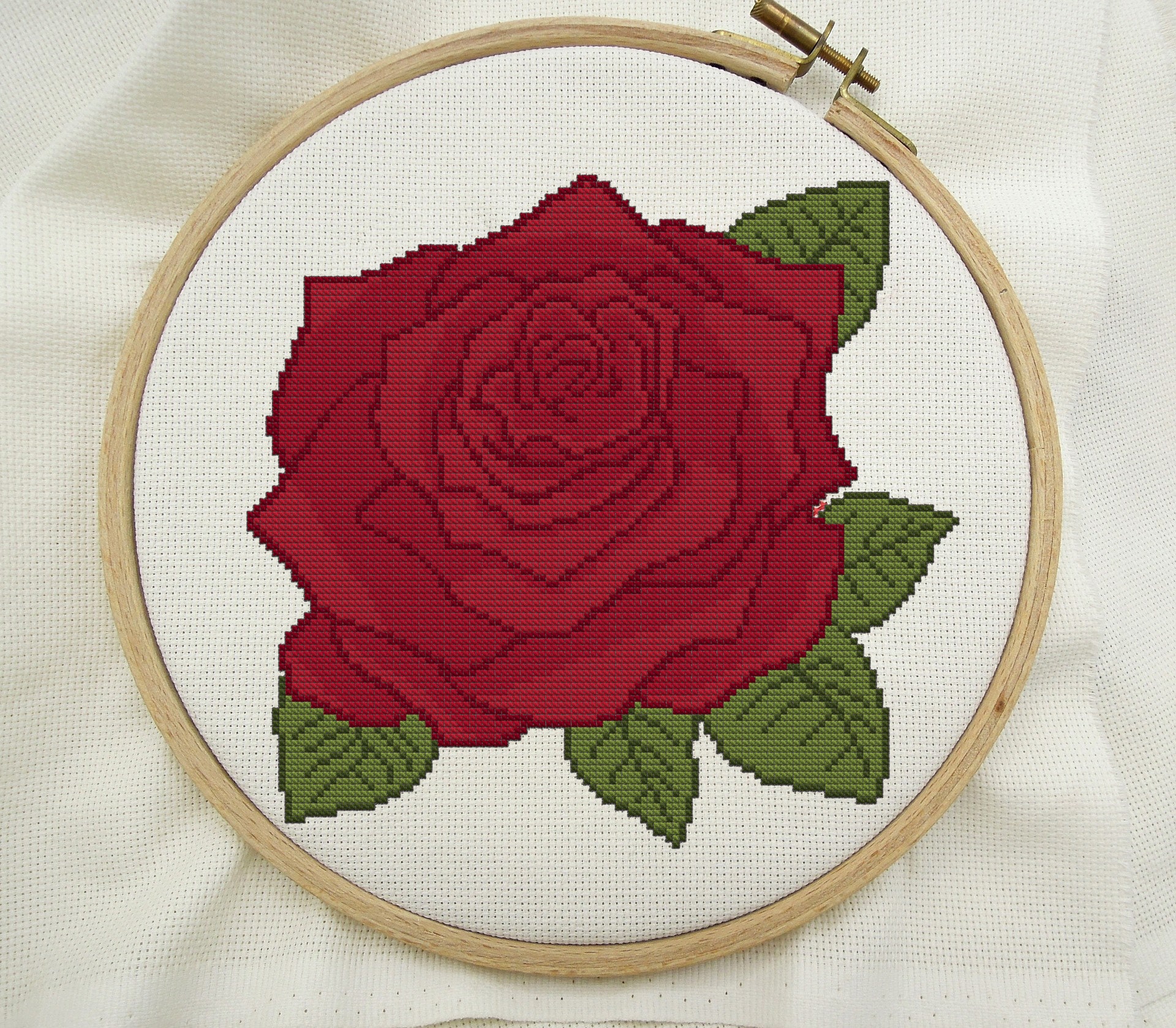 Red rose cross stitch pattern PDF flower embroidery floral | Etsy