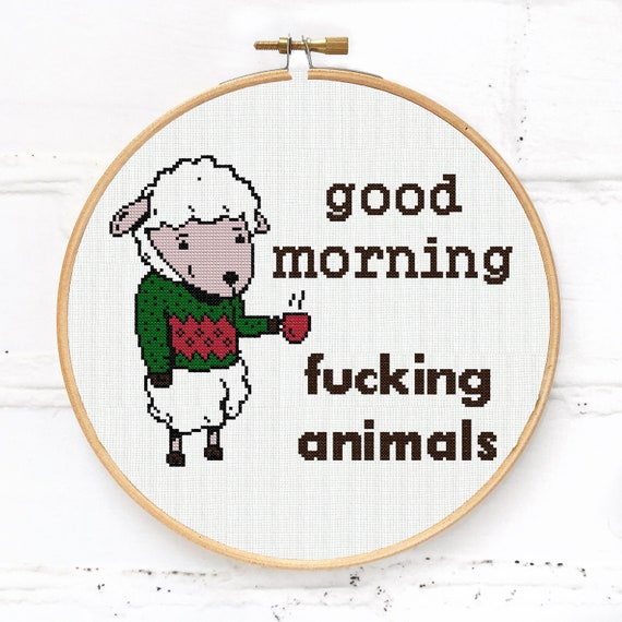 Good Morning Coffee Cross Stitch Pattern PDF, Funny Sheep