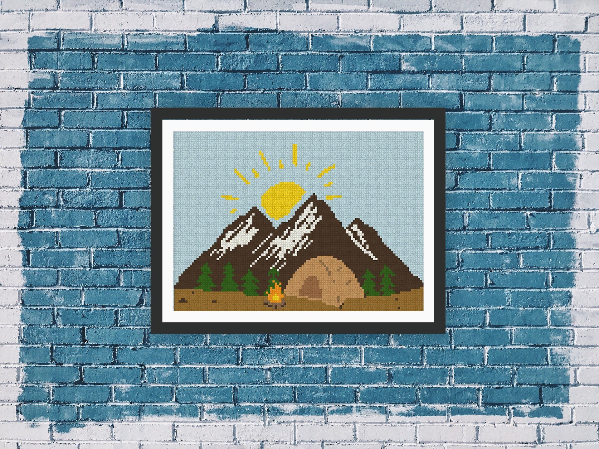 Mountain Landscape Cross Stitch Pattern With a Snow Rock and a - Etsy