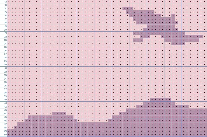 May include: A pixel art design with a purple and pink color scheme. The design features two shapes, one at the top and one at the bottom. The top shape is a cloud-like form, while the bottom shape is a more solid, rectangular form.