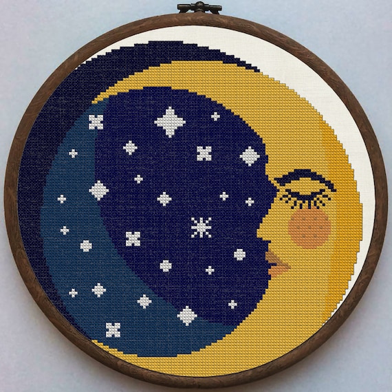 Moon and stars cross stitch pattern PDF Etsy