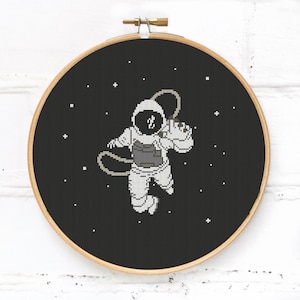 Astronaut in the space cross stitch pattern PDF, modern galaxy xstitch chart