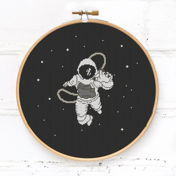 Astronaut in the space cross stitch pattern PDF, modern galaxy xstitch chart