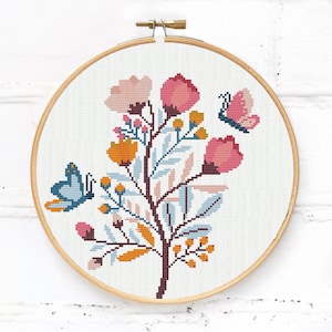 Bloem kruissteekpatroon PDF, borduurwerk met wilde bloemen