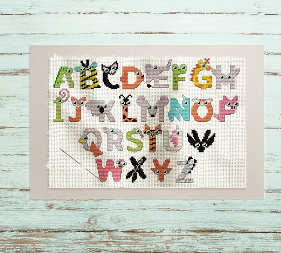 English Alphabet Cross Stitch Pattern, Letters With Animals for Kids Cross  Stitch Chart PDF 