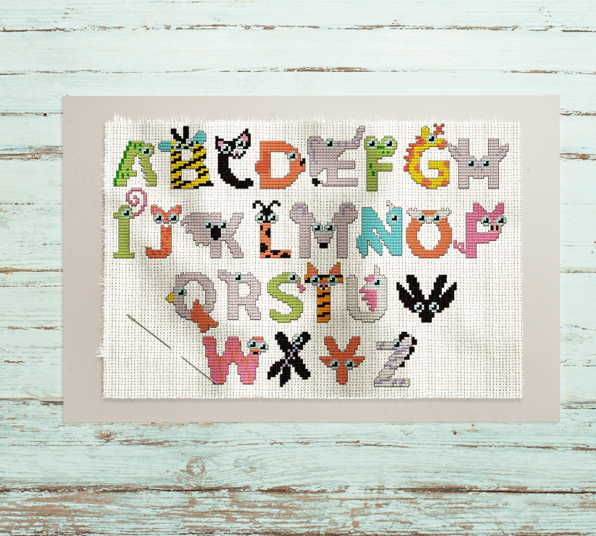 English Alphabet Cross Stitch Pattern, Letters With Animals