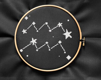 Aquarius cross stitch pattern PDF, zodiac constellation sign embroidered picture xstitch chart