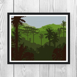 Jungle forest landscape counted cross stitch pattern PDF