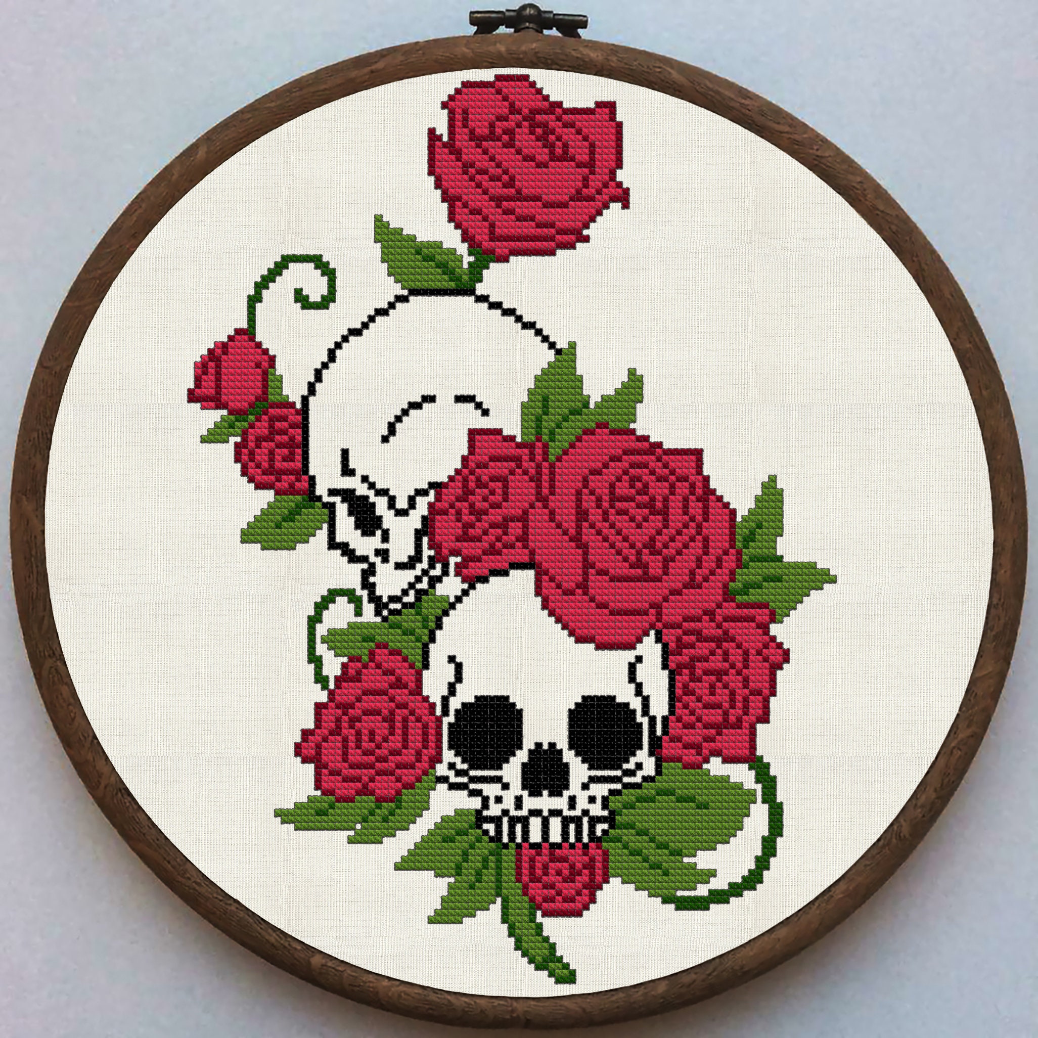 Skull With Roses - Gothic Cross Stitch Pattern for Halloween, Scary ...