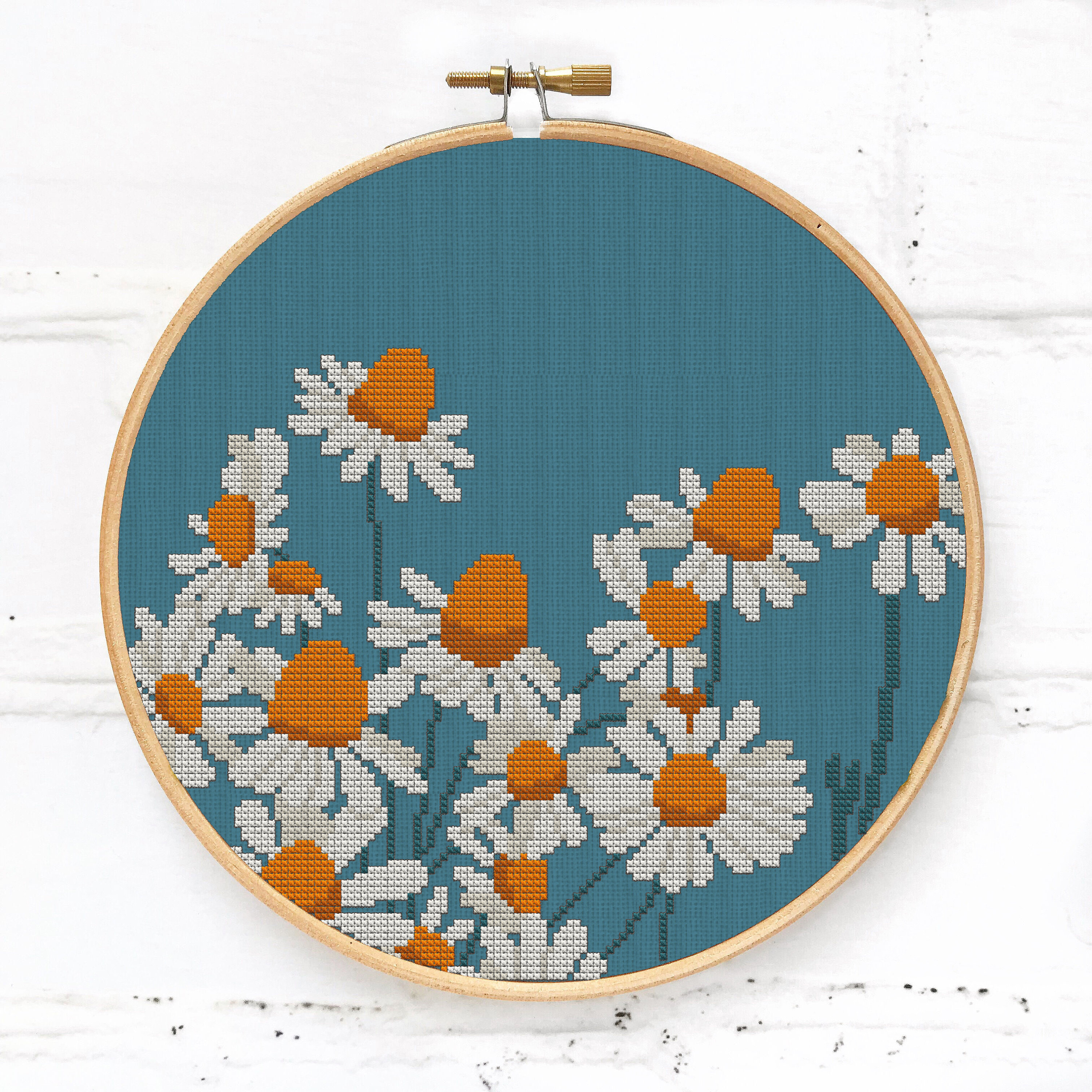 Daisy Flowers Cross Stitch Pattern: Blue Sky Embroidery (PDF
